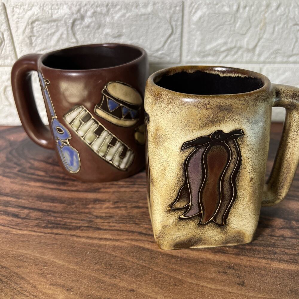 Design by Mara Mexico Coffee Cup • Chili Peppers & Instruments • Signed Pottery